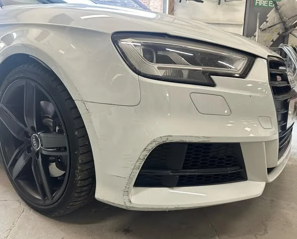 White Audi S3 before repair
